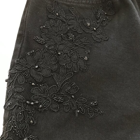 Lauren Ralph Lauren Jeans Women 14 Black Floral Textured High Rise Stretch 18163 - Picture 12 of 13